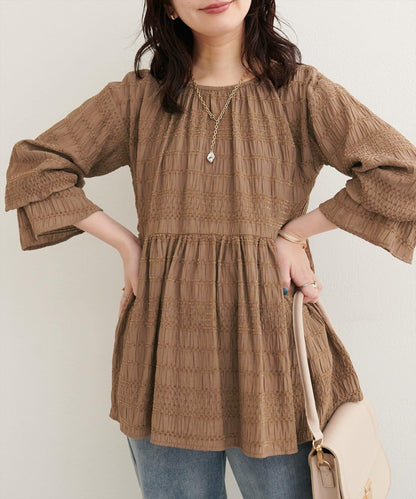 【natural couture】條紋燈籠袖荷葉邊上衣