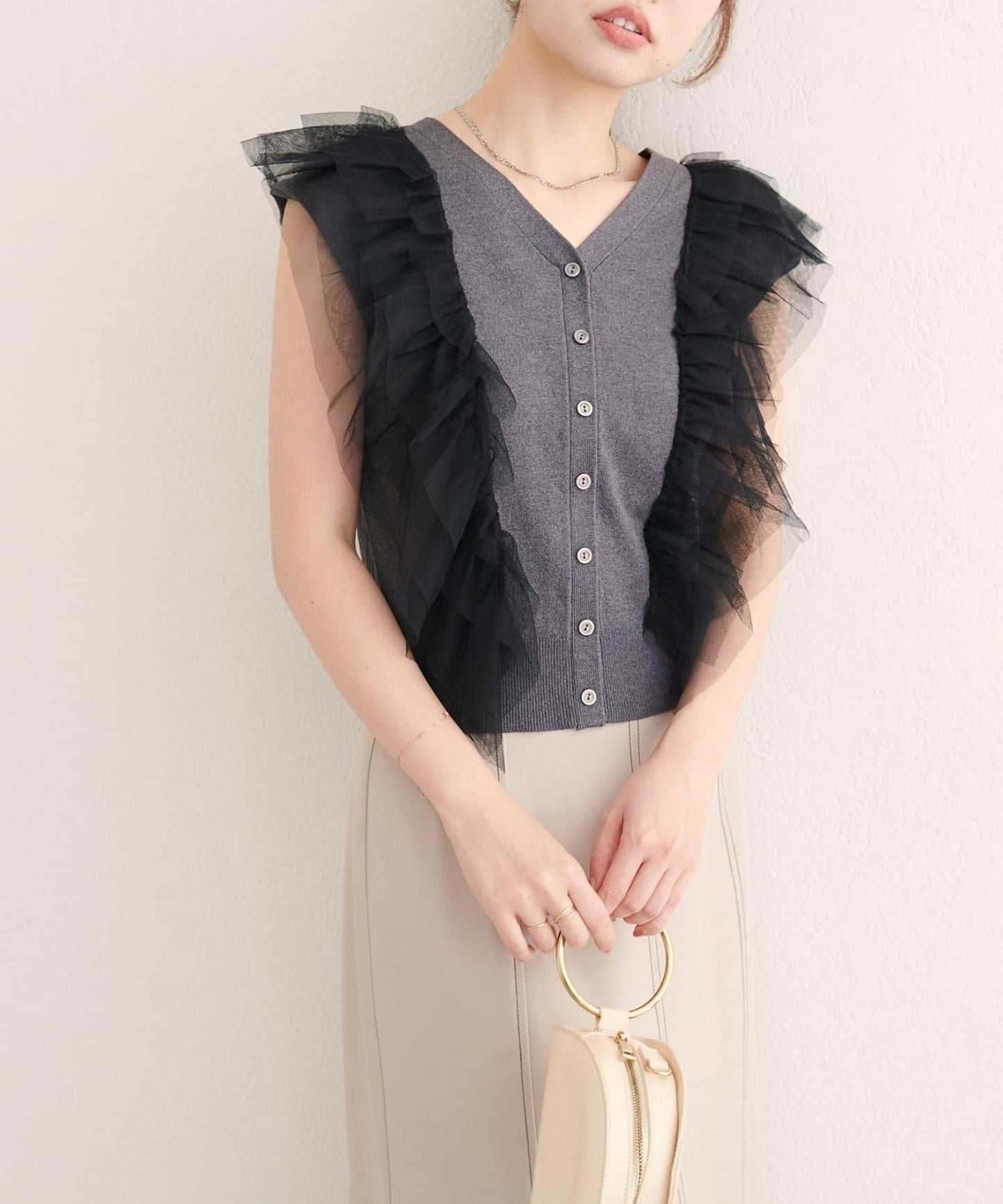 【natural couture】網紗荷葉邊針織背心