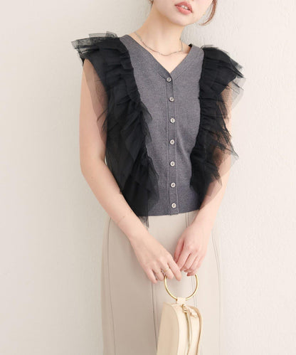 【natural couture】網紗荷葉邊針織背心