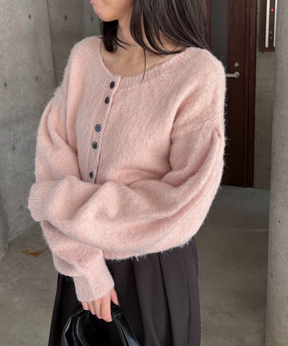 【前後兩穿】馬海毛絨感泡泡袖開衫