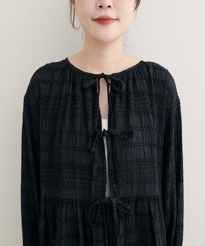 【natural couture】條紋燈籠袖荷葉邊上衣