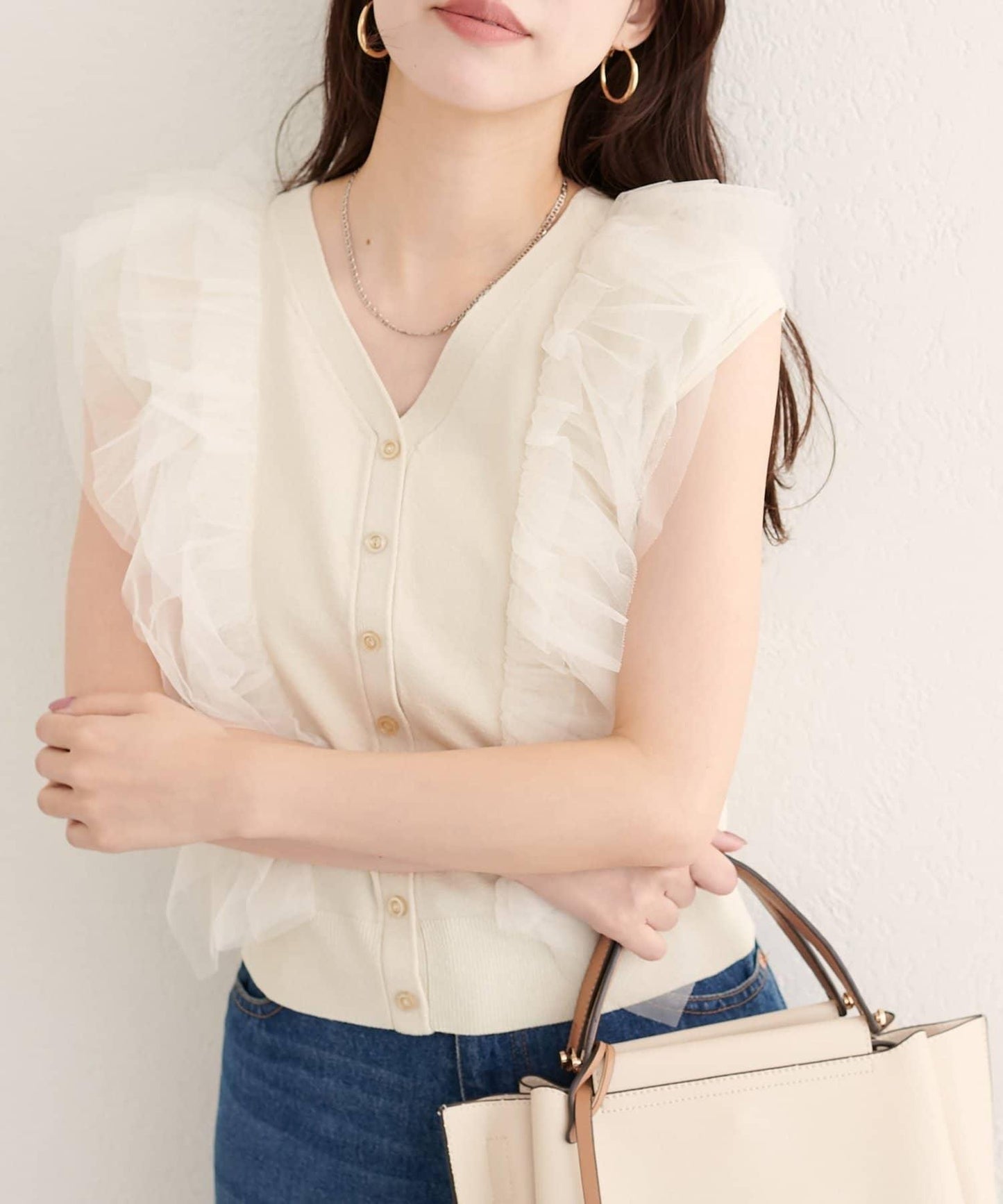 【natural couture】網紗荷葉邊針織背心