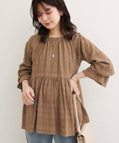 【natural couture】條紋燈籠袖荷葉邊上衣