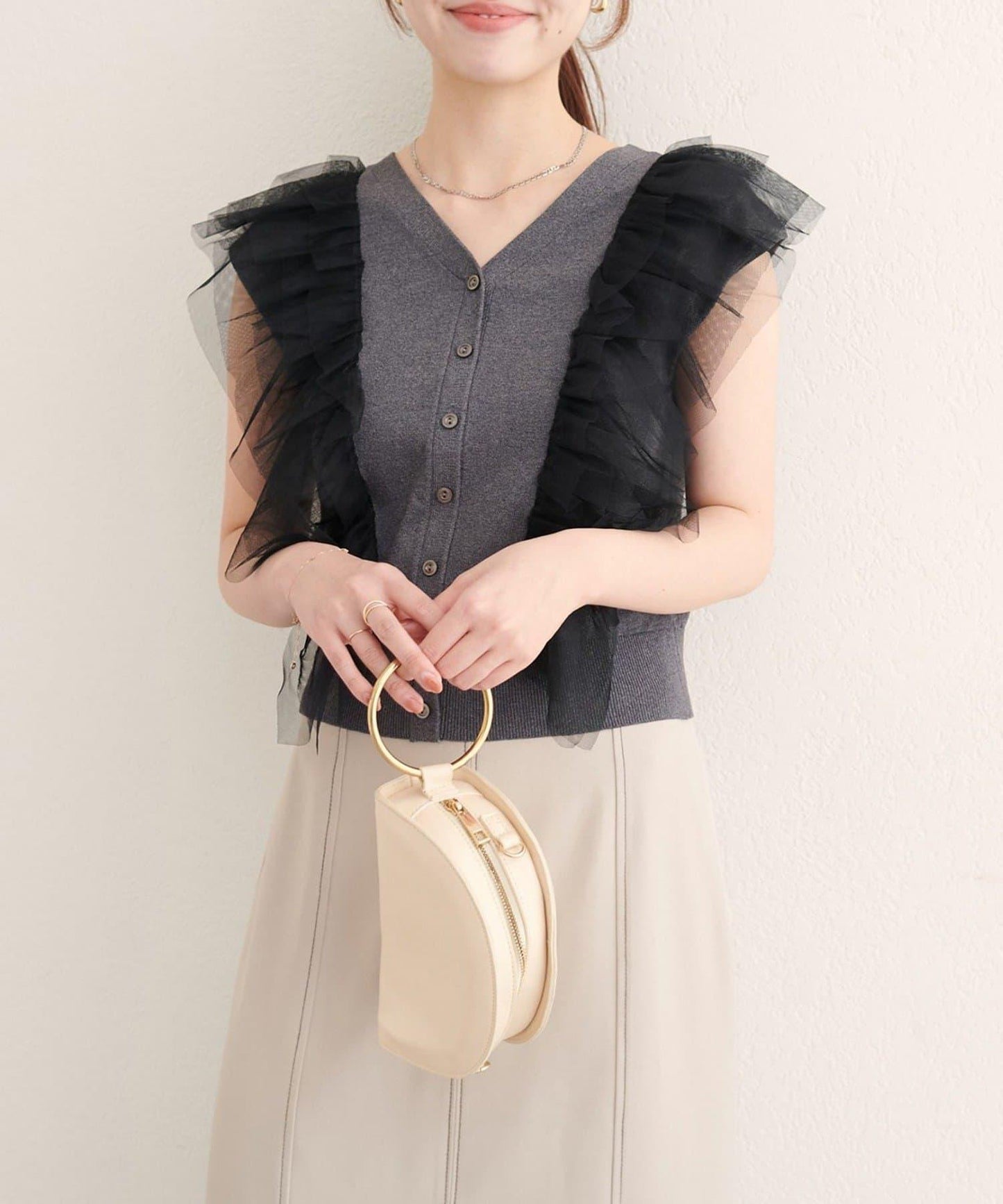 【natural couture】網紗荷葉邊針織背心