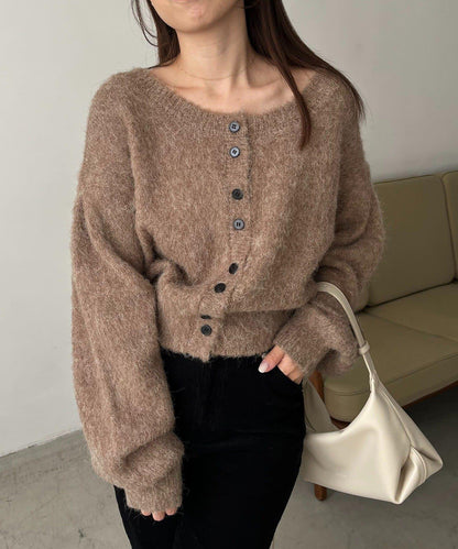 【前後兩穿】馬海毛絨感泡泡袖開衫