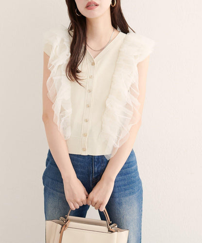 【natural couture】網紗荷葉邊針織背心