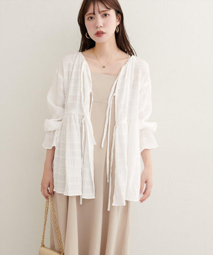 【natural couture】條紋燈籠袖荷葉邊上衣