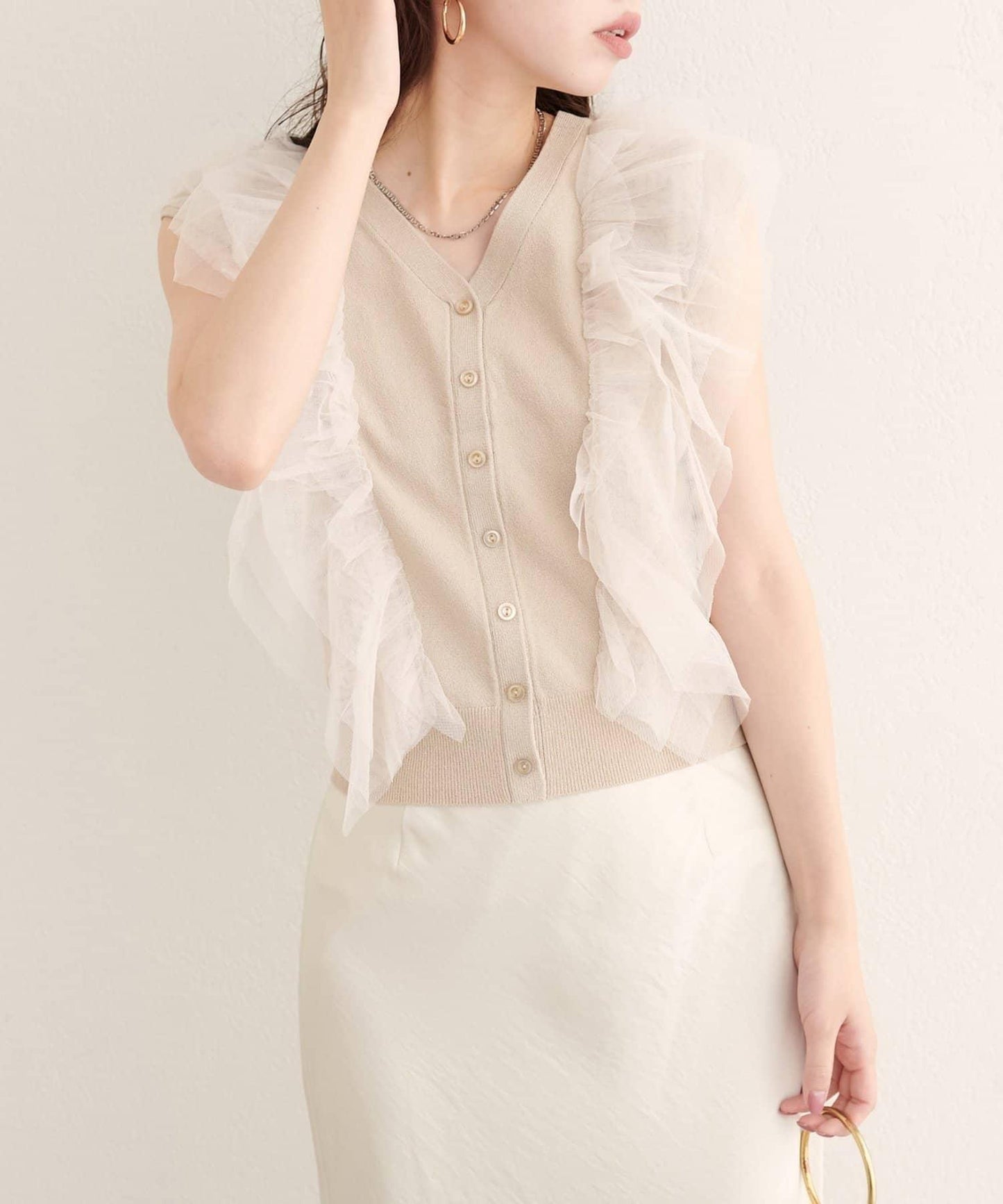 【natural couture】網紗荷葉邊針織背心