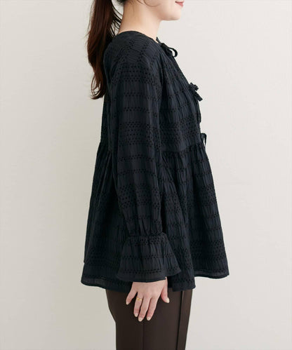 【natural couture】條紋燈籠袖荷葉邊上衣