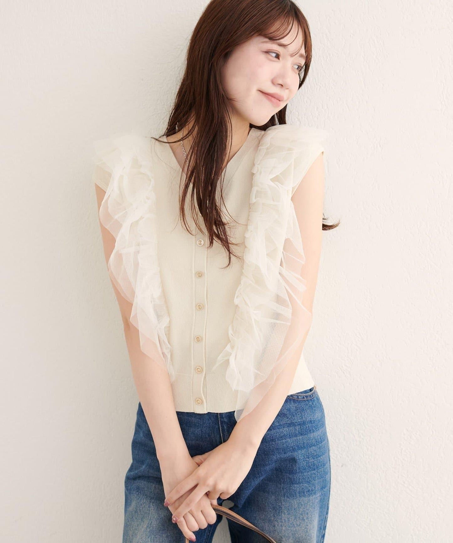 【natural couture】網紗荷葉邊針織背心