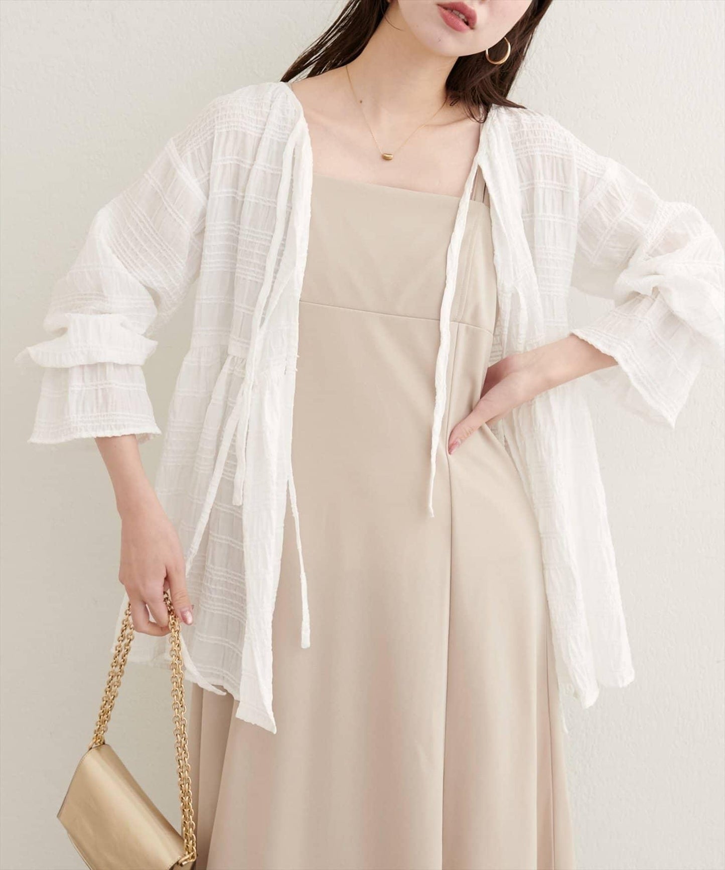 【natural couture】條紋燈籠袖荷葉邊上衣