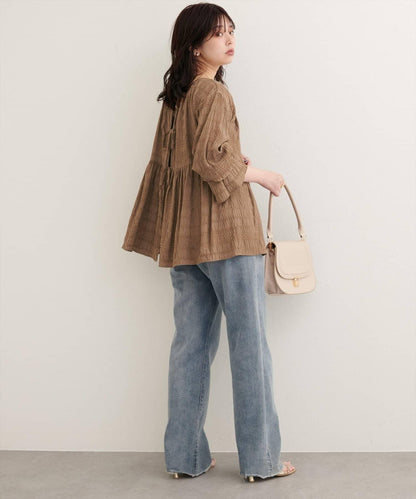 【natural couture】條紋燈籠袖荷葉邊上衣