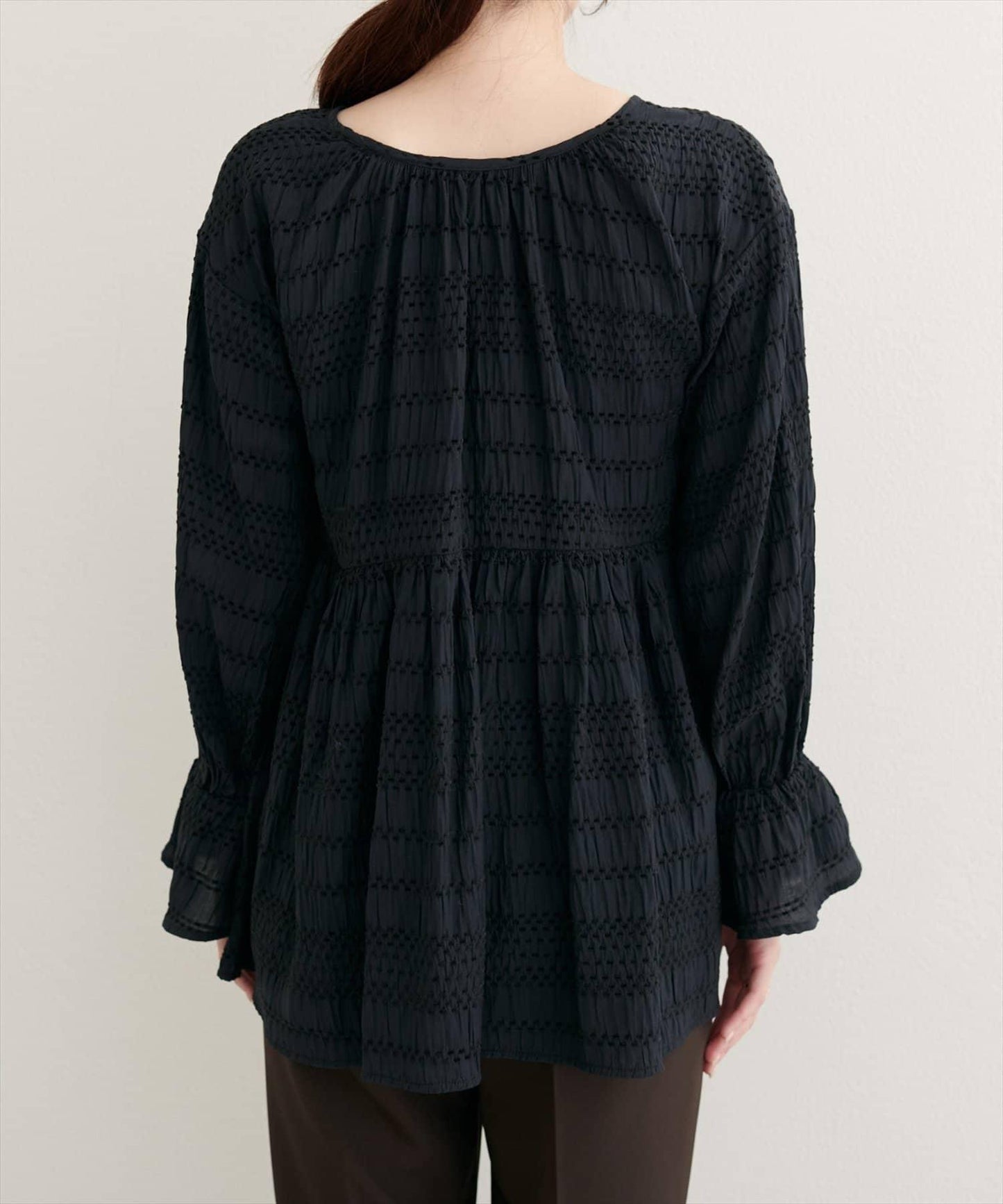 【natural couture】條紋燈籠袖荷葉邊上衣