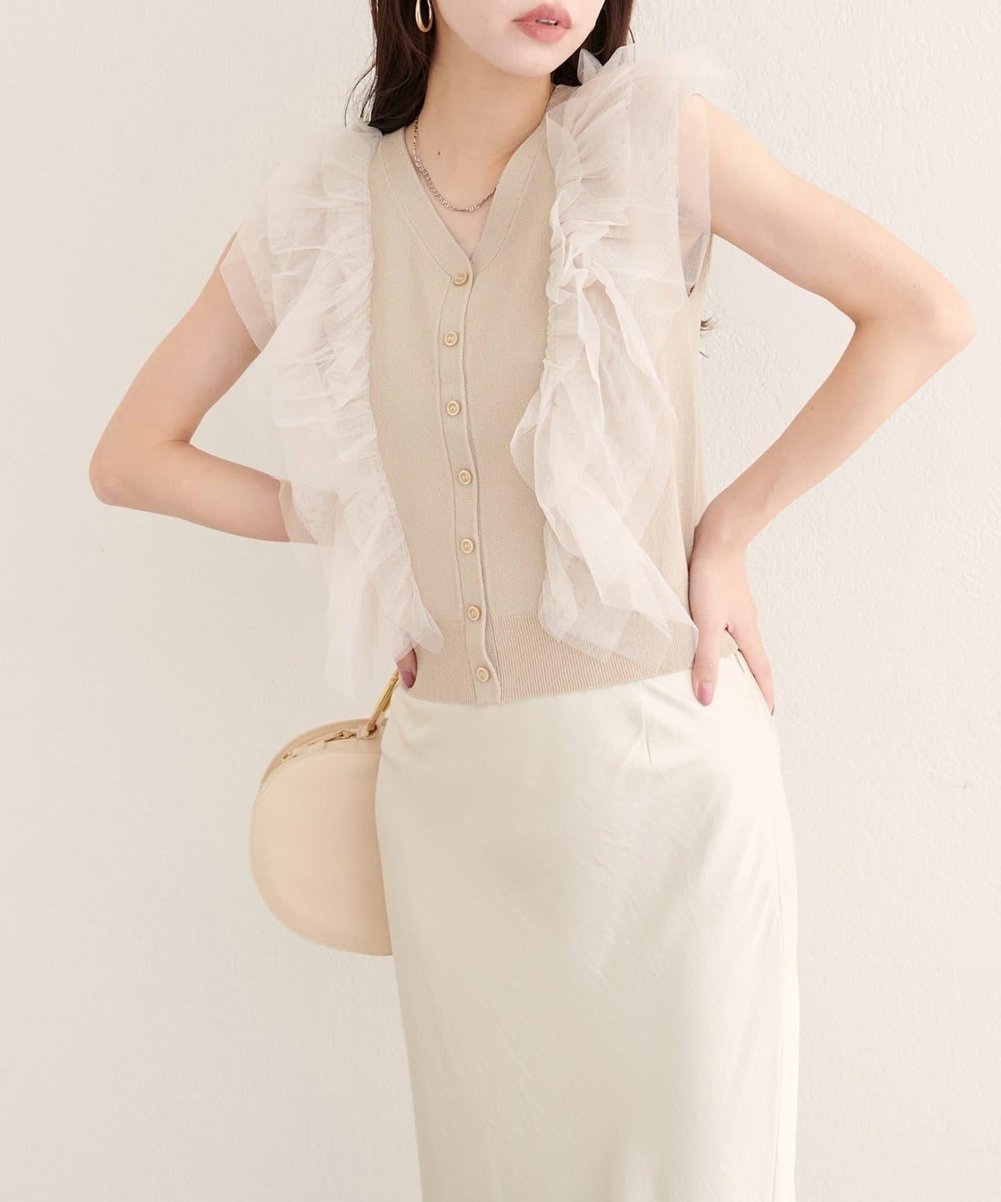 【natural couture】網紗荷葉邊針織背心