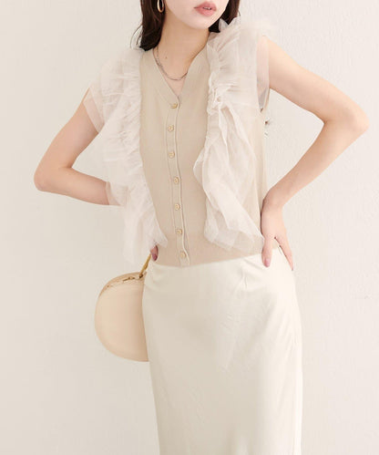 【natural couture】網紗荷葉邊針織背心