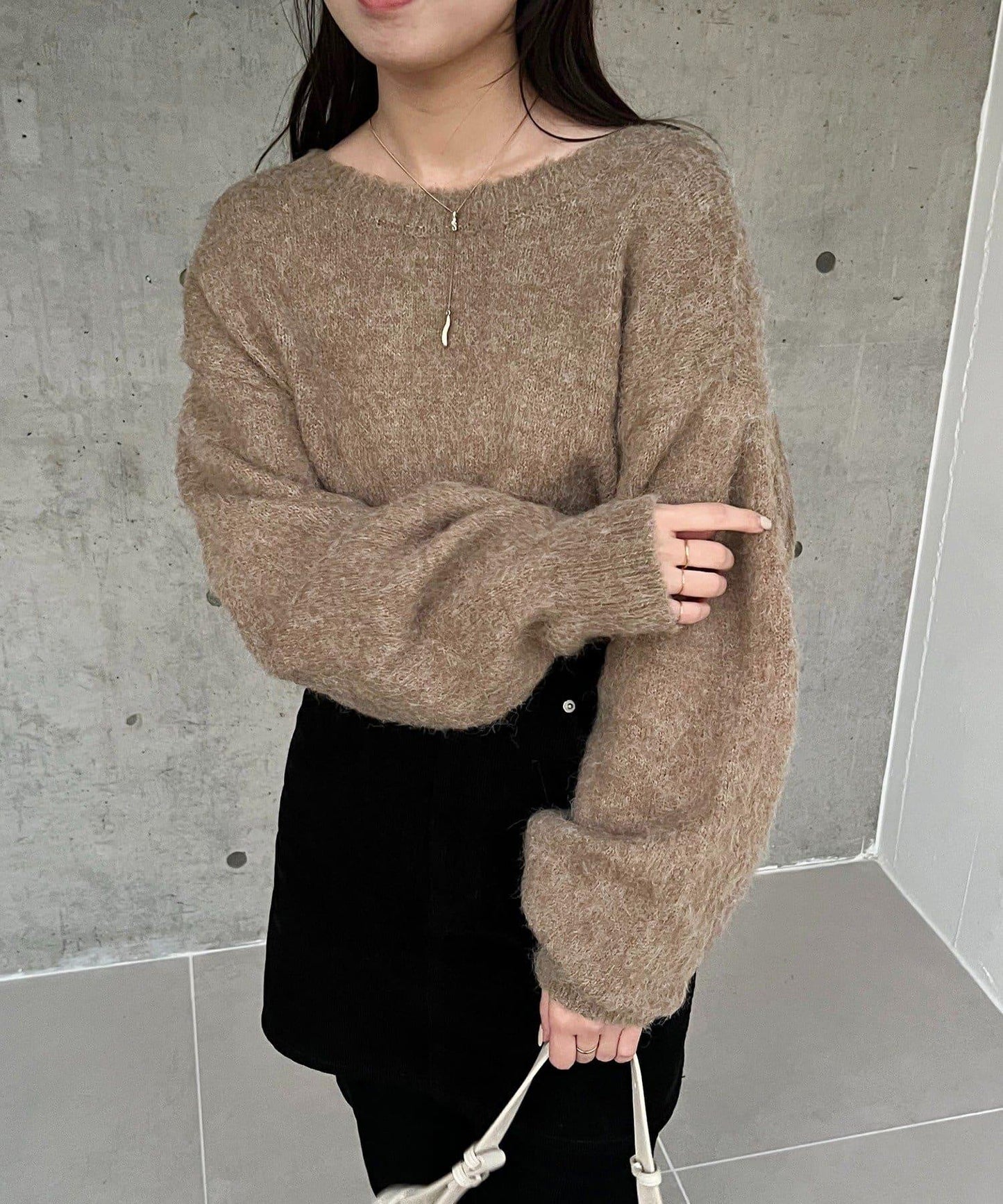 【前後兩穿】馬海毛絨感泡泡袖開衫