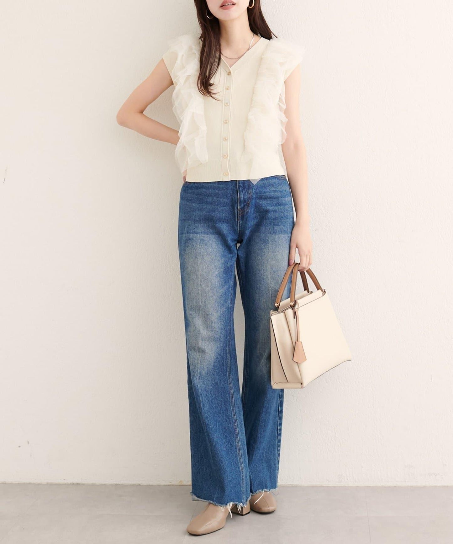 【natural couture】網紗荷葉邊針織背心