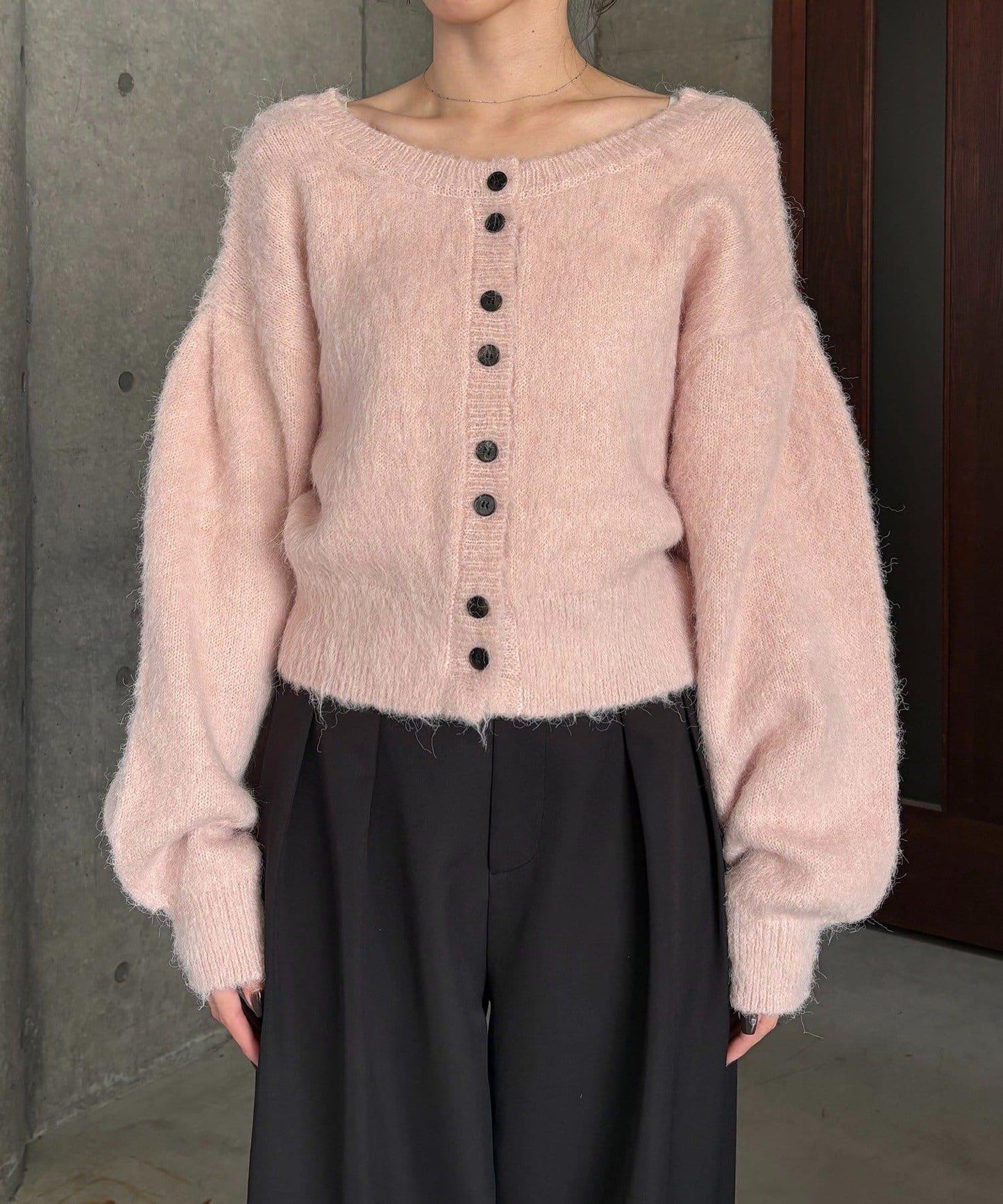 【前後兩穿】馬海毛絨感泡泡袖開衫