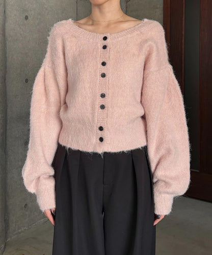 【前後兩穿】馬海毛絨感泡泡袖開衫