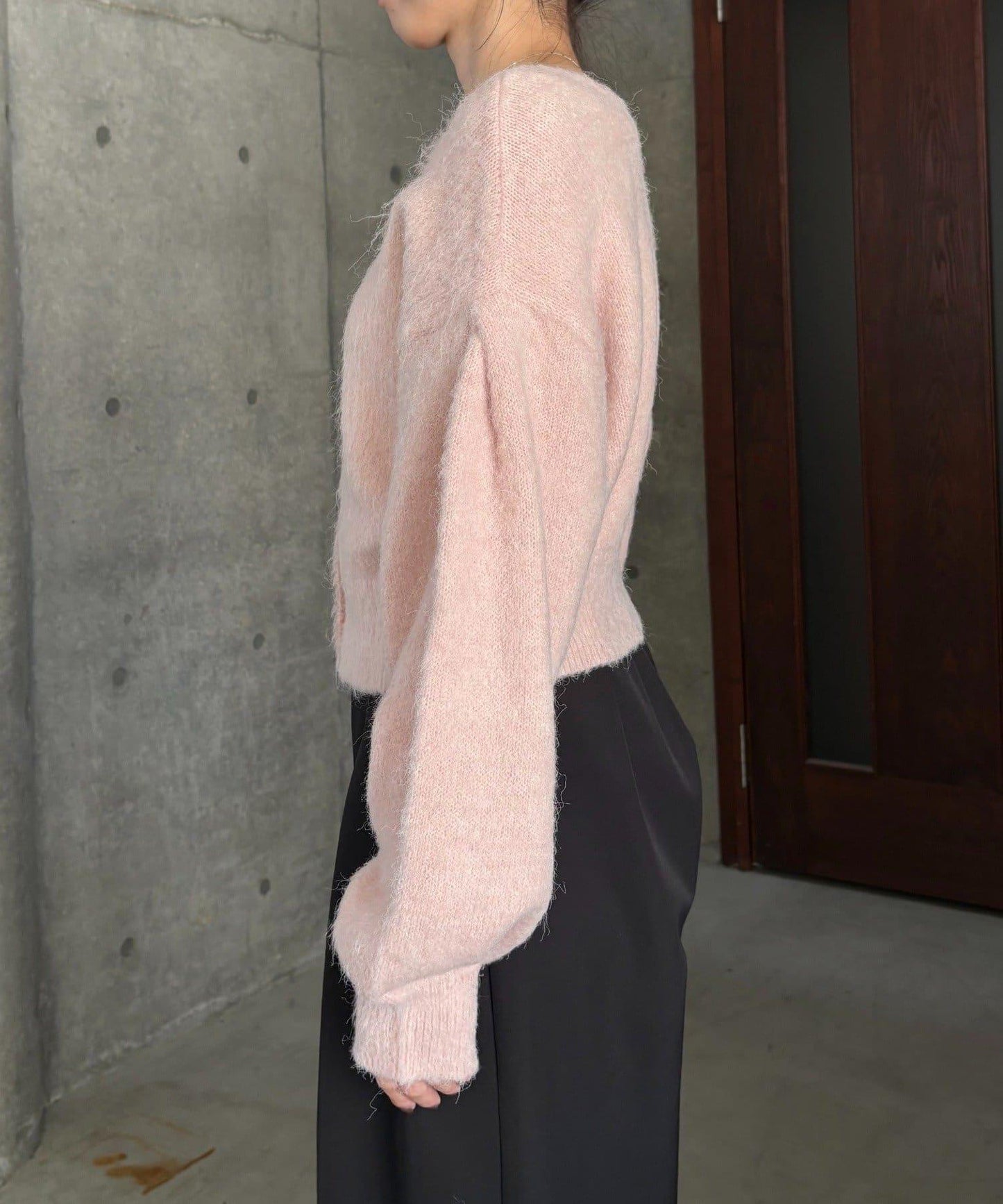 【前後兩穿】馬海毛絨感泡泡袖開衫