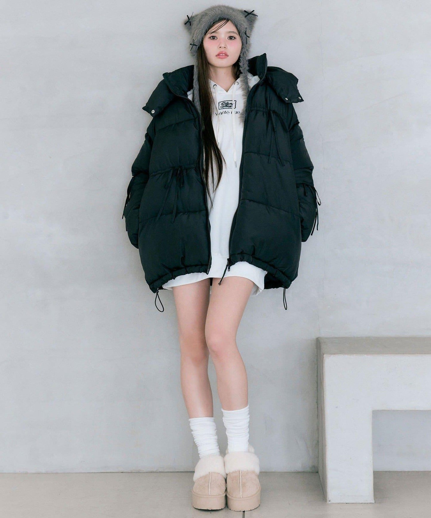 蝴蝶結環保羽絨中長款夾克