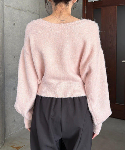 【前後兩穿】馬海毛絨感泡泡袖開衫