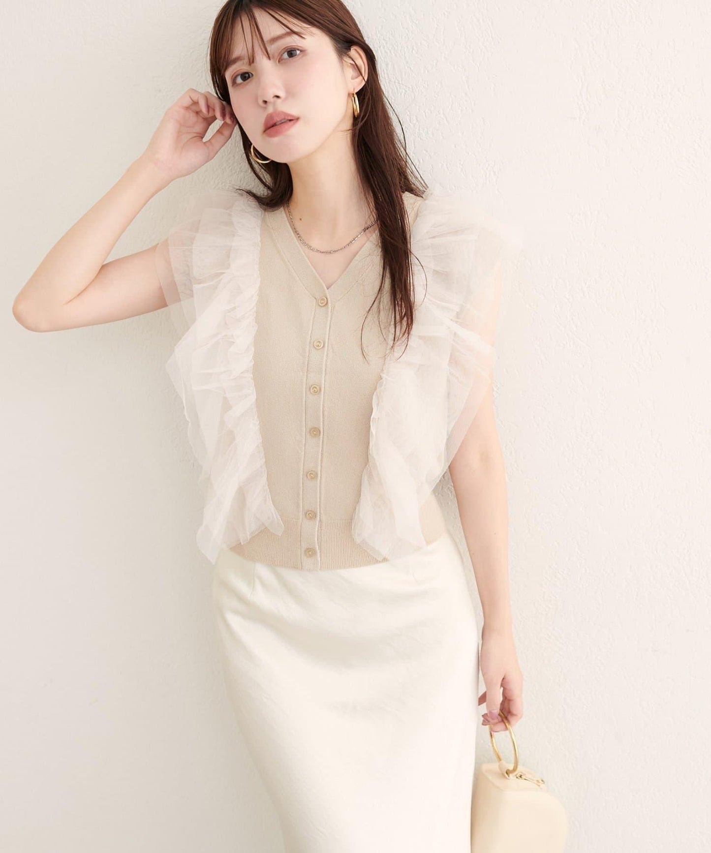 【natural couture】網紗荷葉邊針織背心