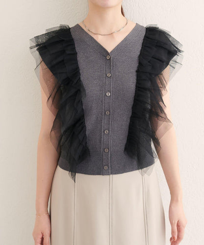 【natural couture】網紗荷葉邊針織背心