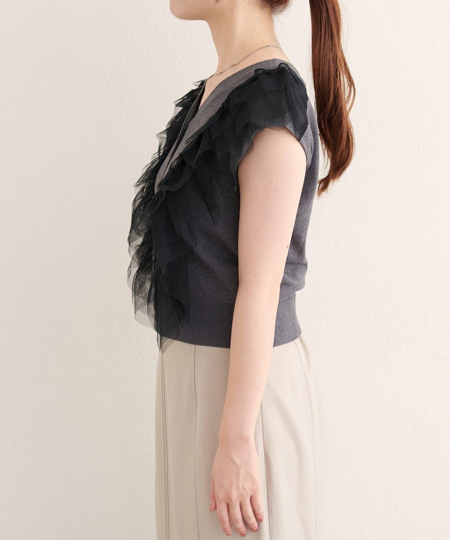 【natural couture】網紗荷葉邊針織背心