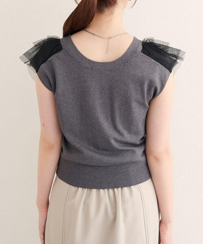 【natural couture】網紗荷葉邊針織背心