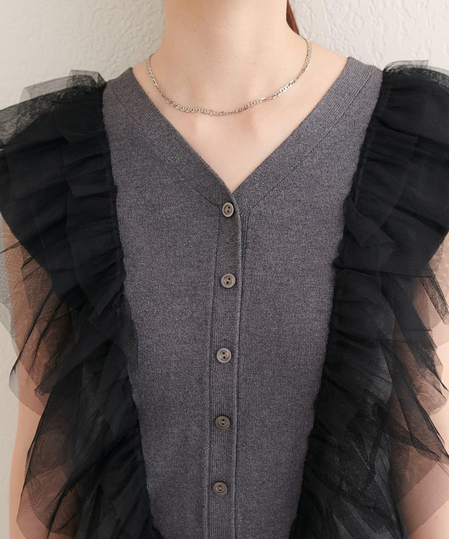 【natural couture】網紗荷葉邊針織背心