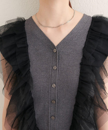 【natural couture】網紗荷葉邊針織背心