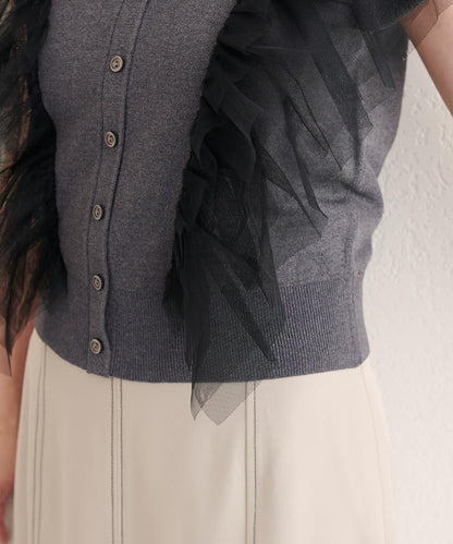 【natural couture】網紗荷葉邊針織背心