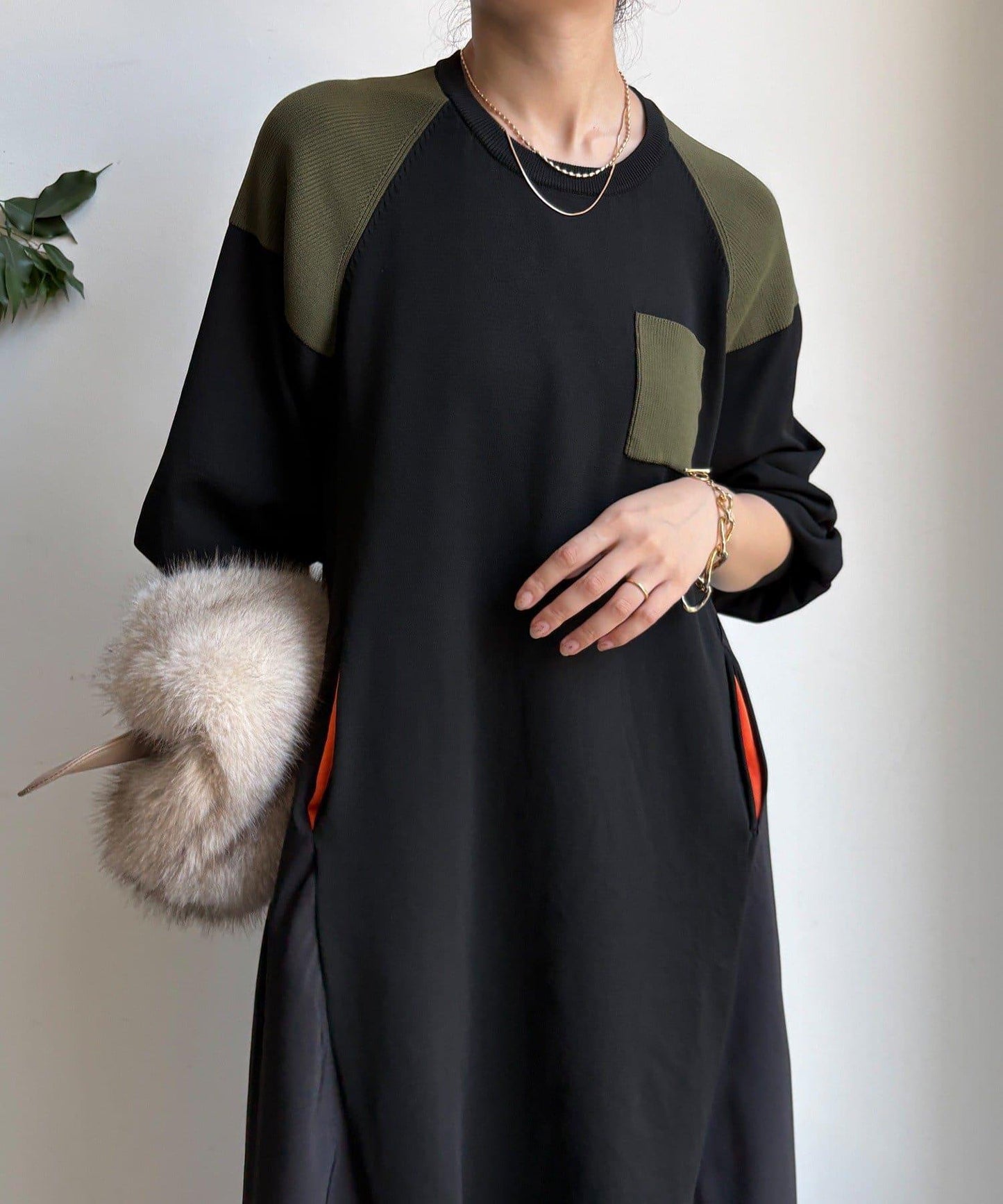 軍旅風拼接連衣裙