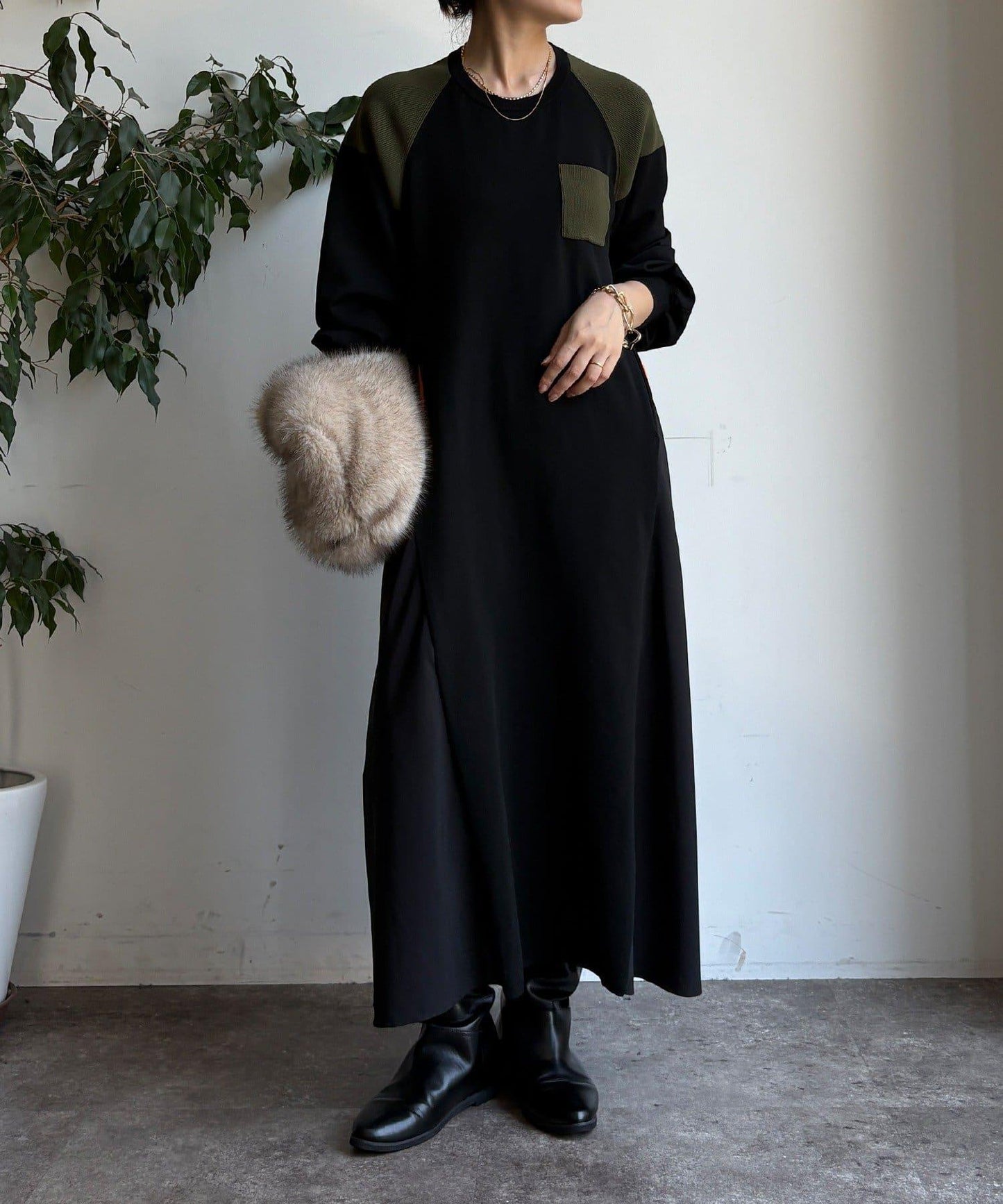 軍旅風拼接連衣裙