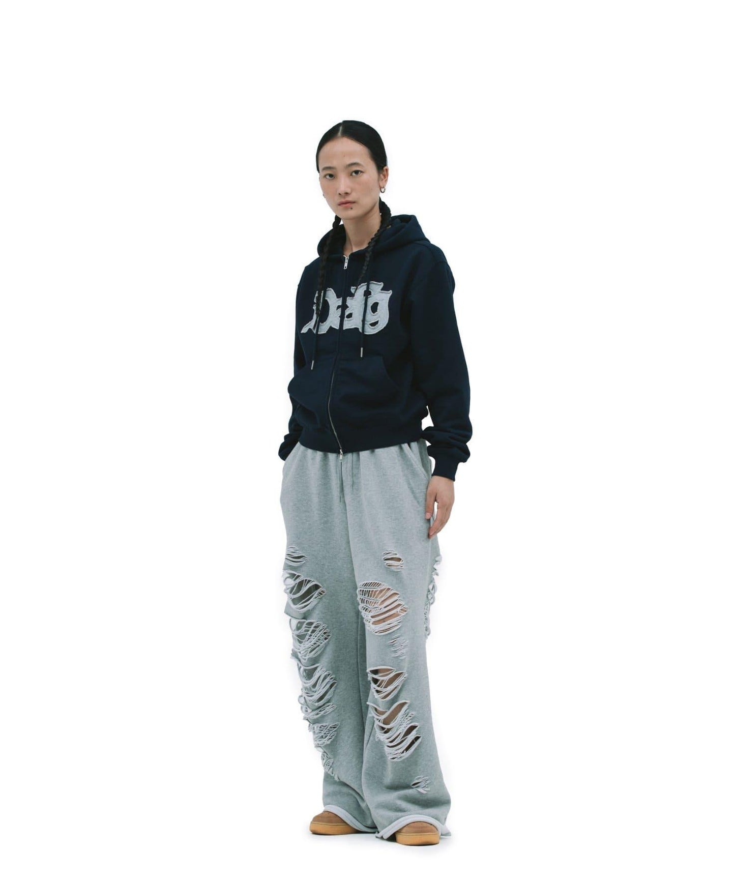 【DEFGARMENTS】剪裁標誌連帽拉鍊衛衣