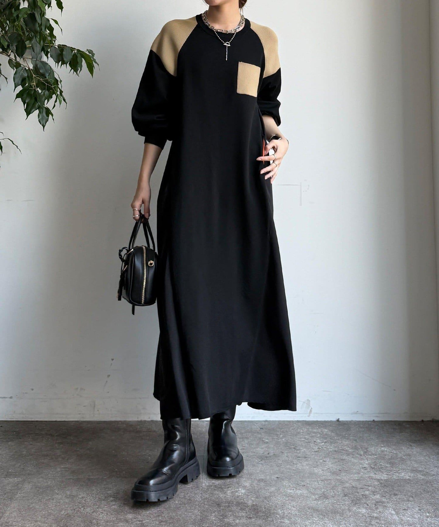 軍旅風拼接連衣裙