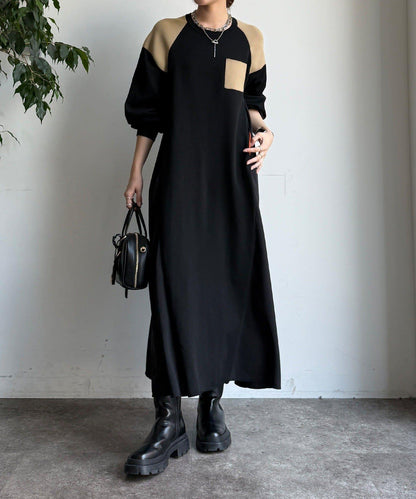 軍旅風拼接連衣裙