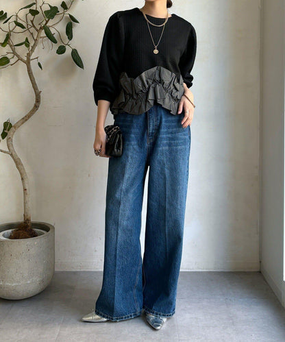 提花面料下襬荷葉邊上衣