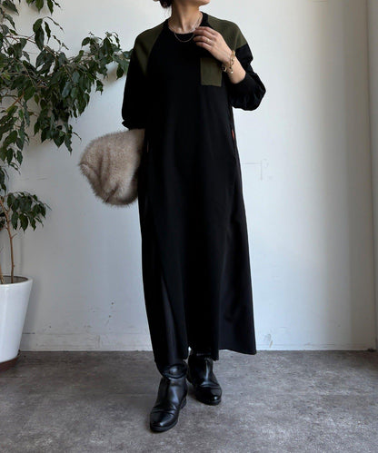 軍旅風拼接連衣裙