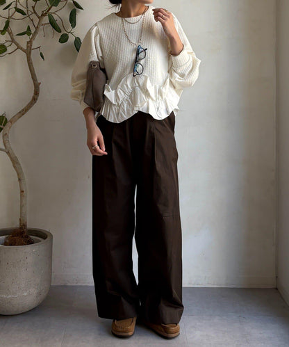 提花面料下襬荷葉邊上衣