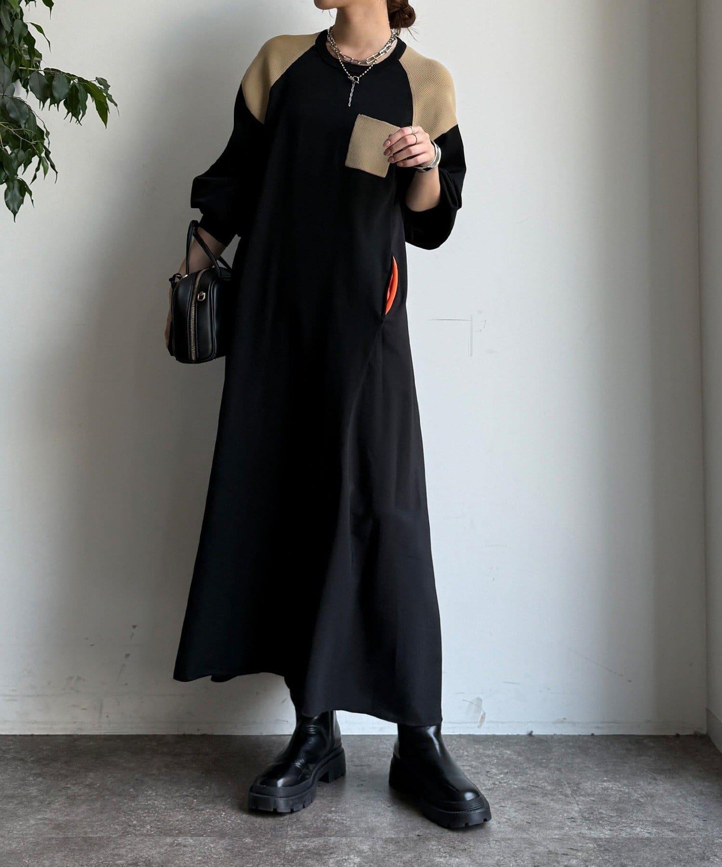 軍旅風拼接連衣裙