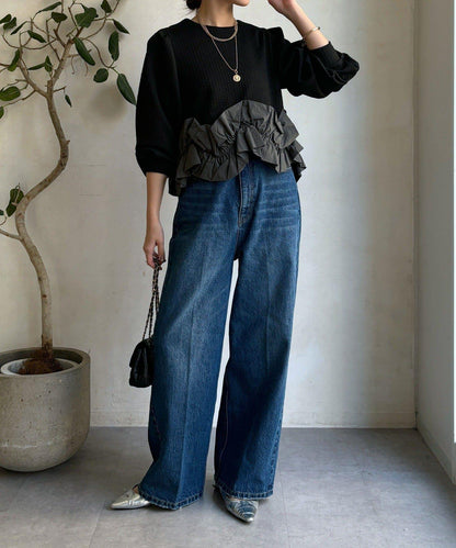 提花面料下襬荷葉邊上衣