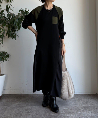 軍旅風拼接連衣裙