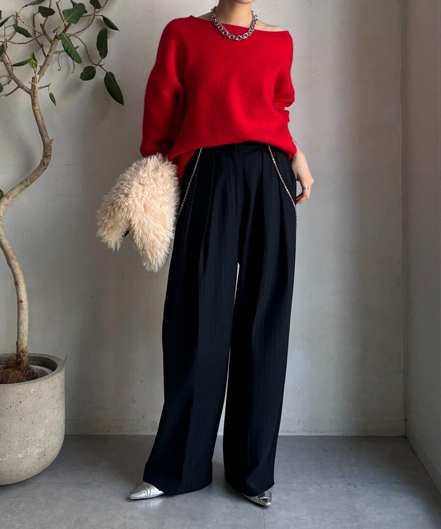 柔軟起毛彈力長褲