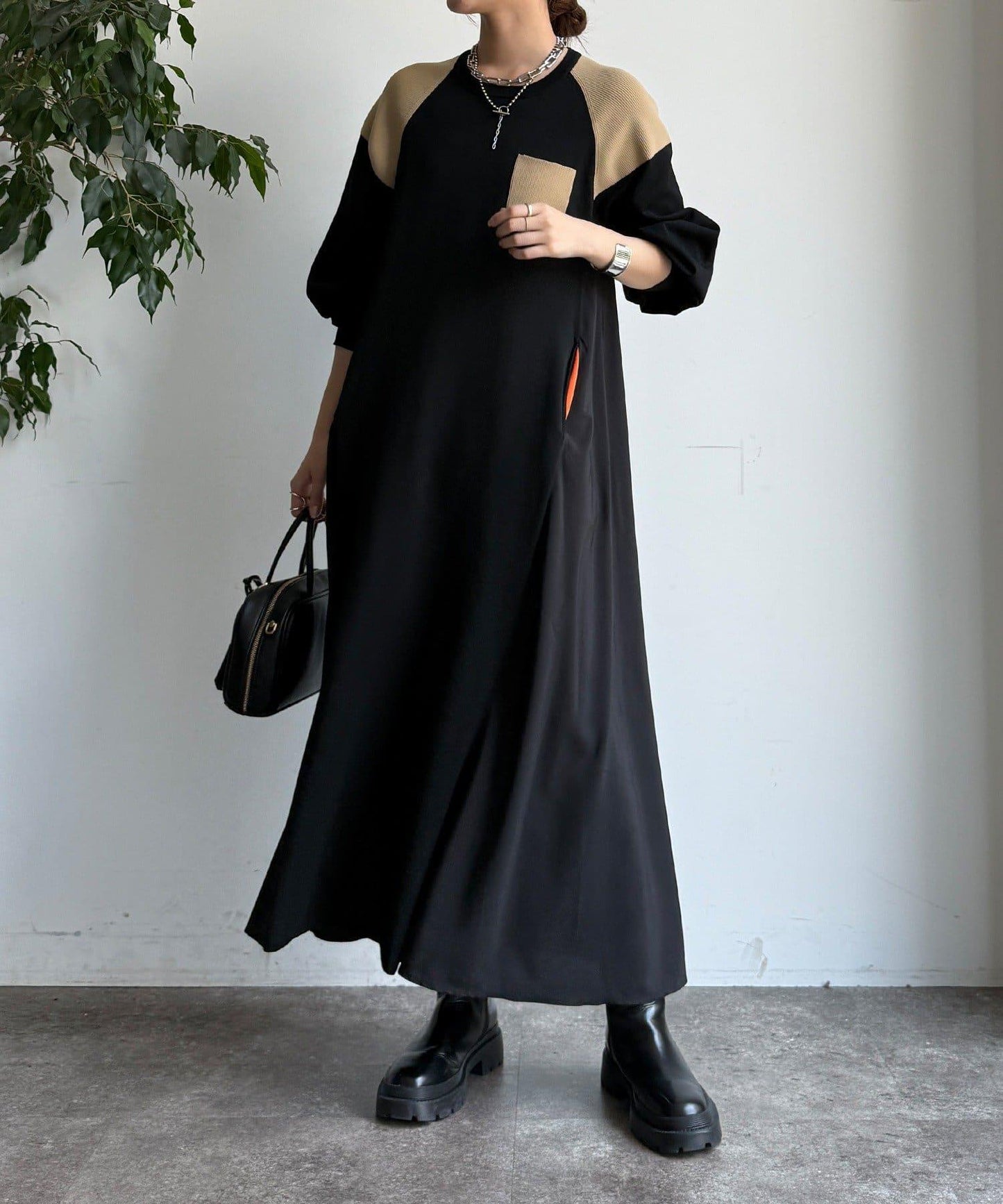 軍旅風拼接連衣裙