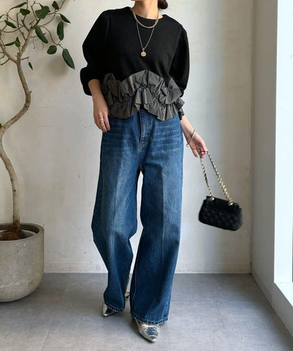 提花面料下襬荷葉邊上衣