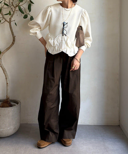 提花面料下襬荷葉邊上衣