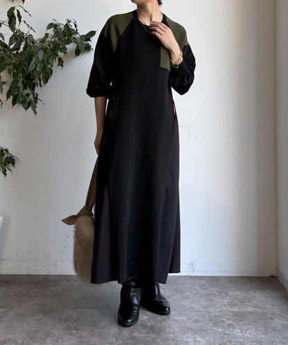 軍旅風拼接連衣裙