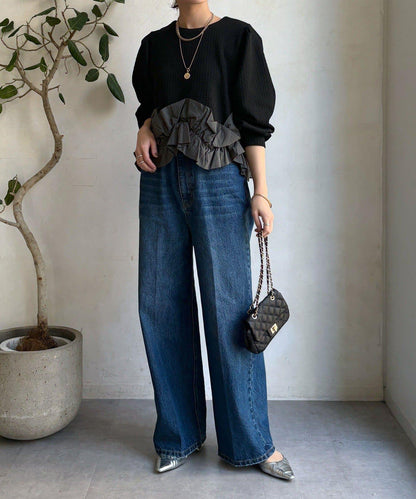 提花面料下襬荷葉邊上衣